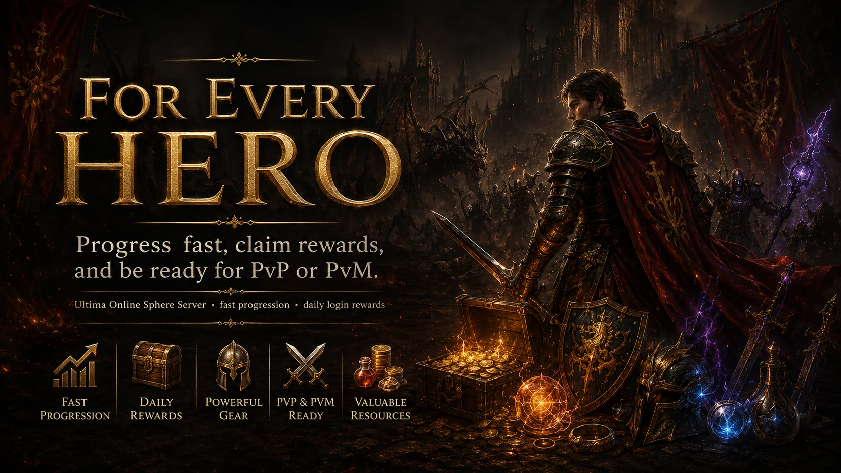 Heroes Of Ultima instant PvP ready character with rewards, gear and resources